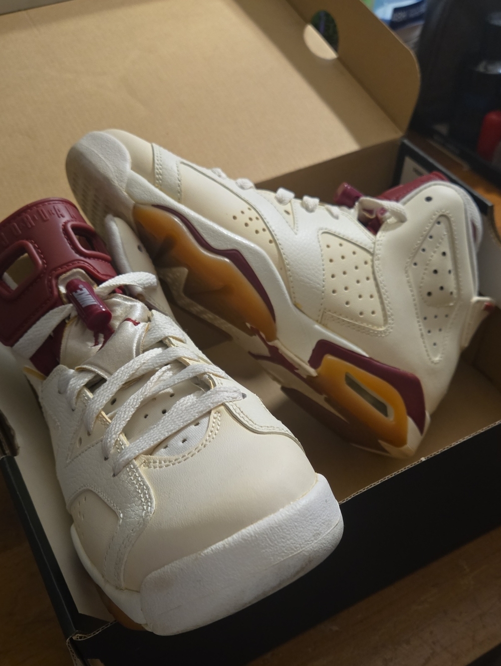 Jordan Kids Cream and Maroon Retro Basketball Sneakers